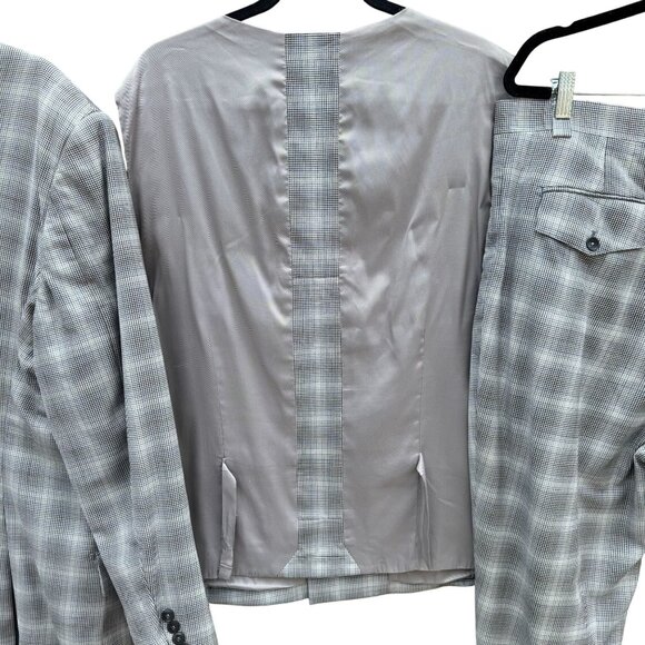 Tiglio Ross Double-Breasted Plaid Italian 3-Piece Suit Set Vest Pants Mens 40L - Picture 14 of 16